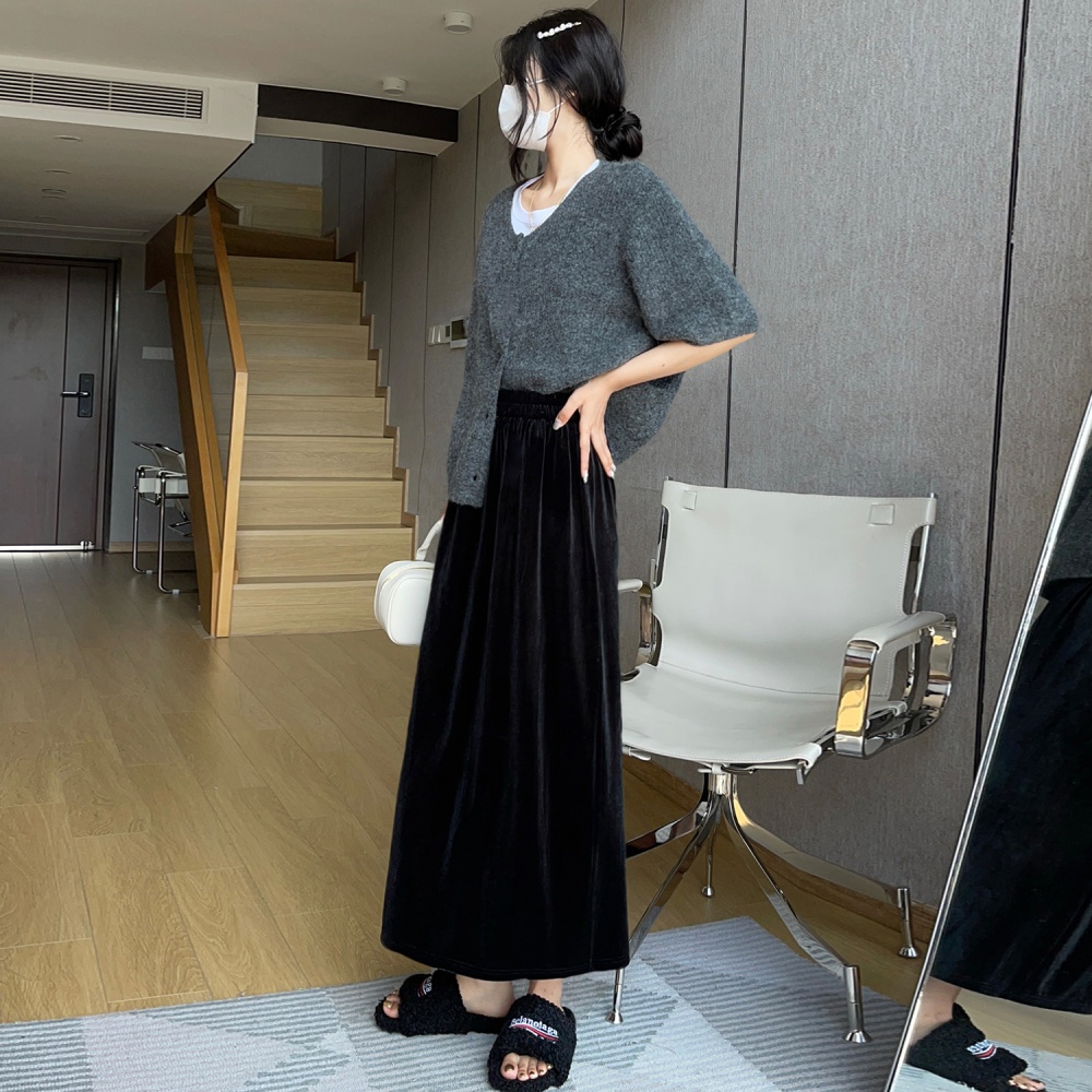 Drape long retro short skirt split high waist skirt for women