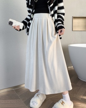 Autumn pleated long dress high waist corduroy skirt