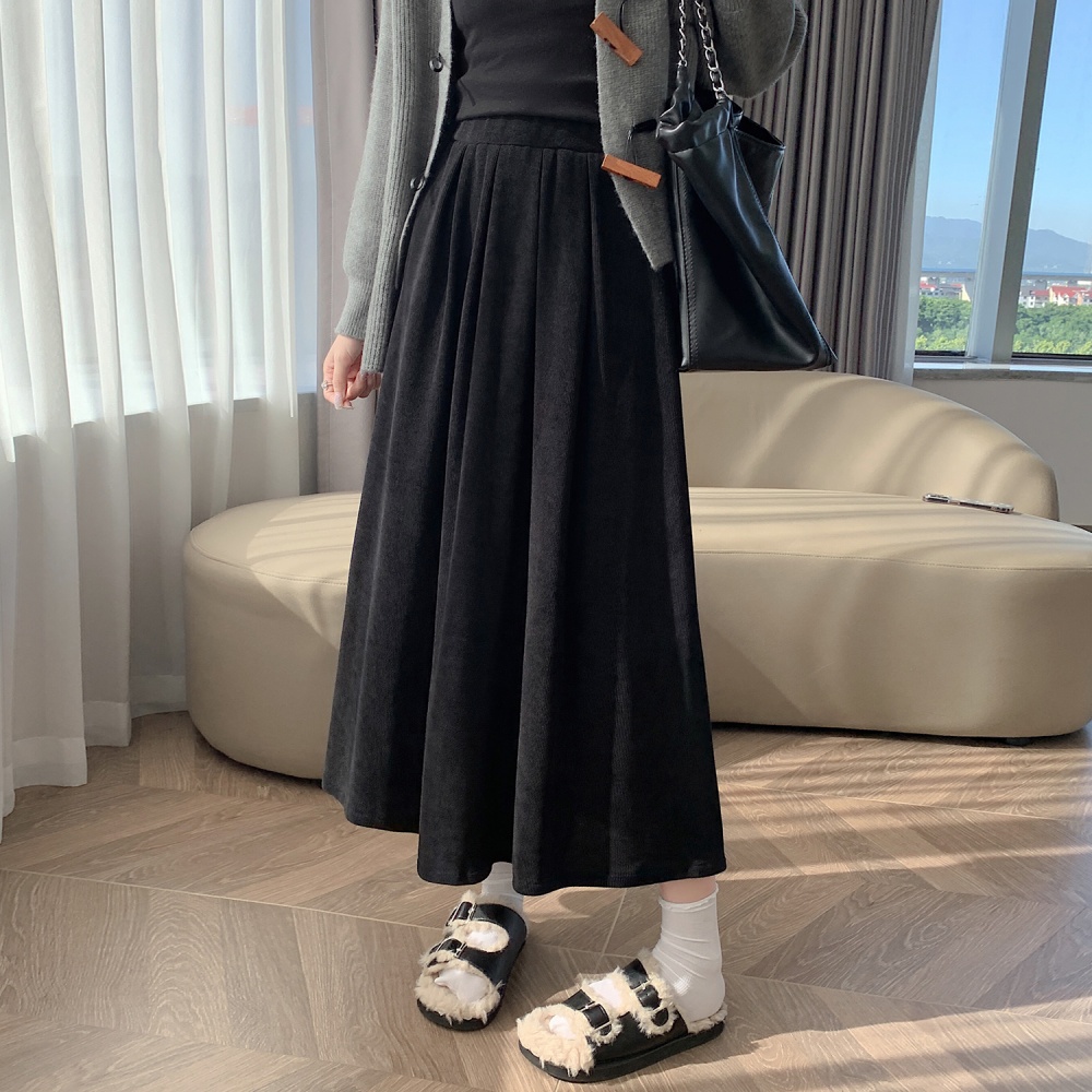 Autumn pleated long dress high waist corduroy skirt