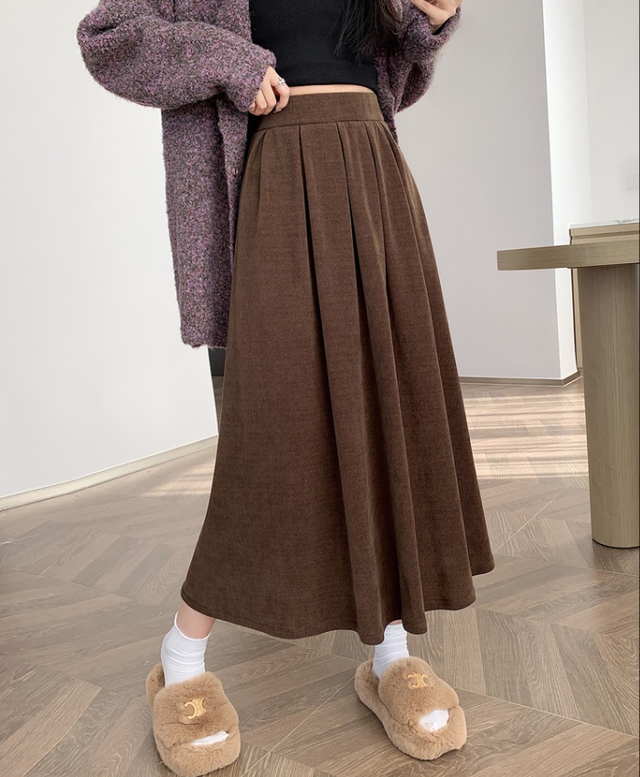Autumn pleated long dress high waist corduroy skirt