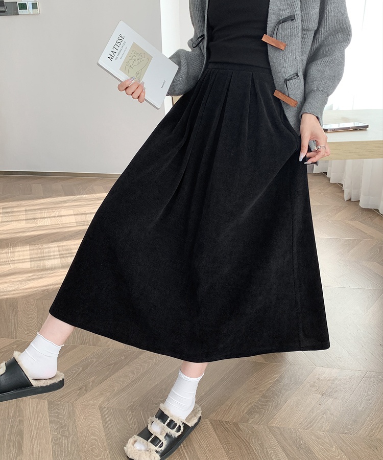 Autumn pleated long dress high waist corduroy skirt