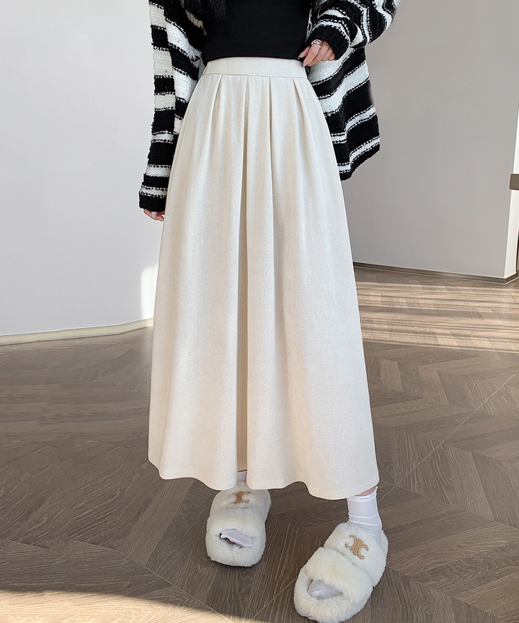 Autumn pleated long dress high waist corduroy skirt