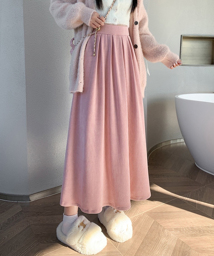 Autumn pleated long dress high waist corduroy skirt