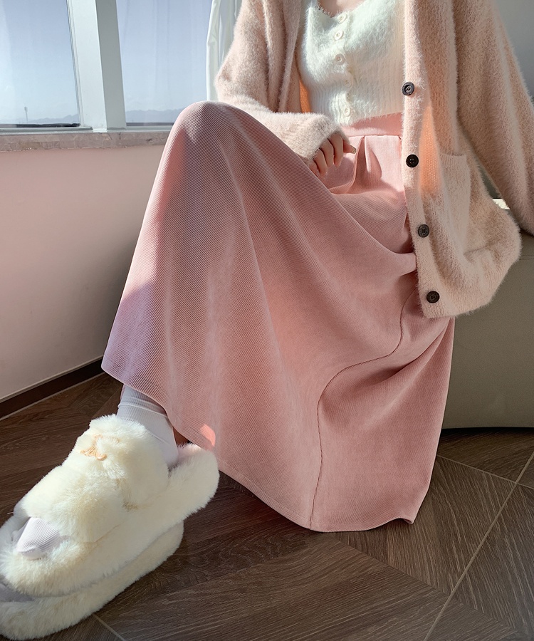 Autumn pleated long dress high waist corduroy skirt