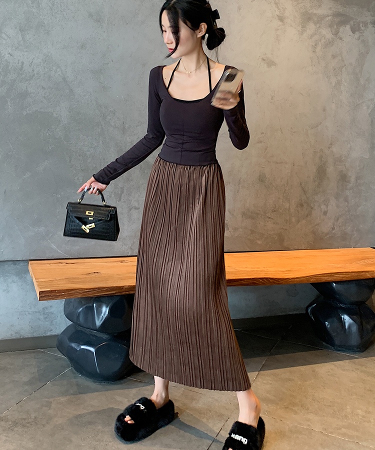 Drape pleated long skirt long skirt for women