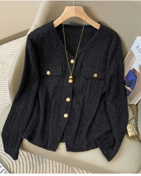 Unique knitted hollow cardigan V-neck niche split tops