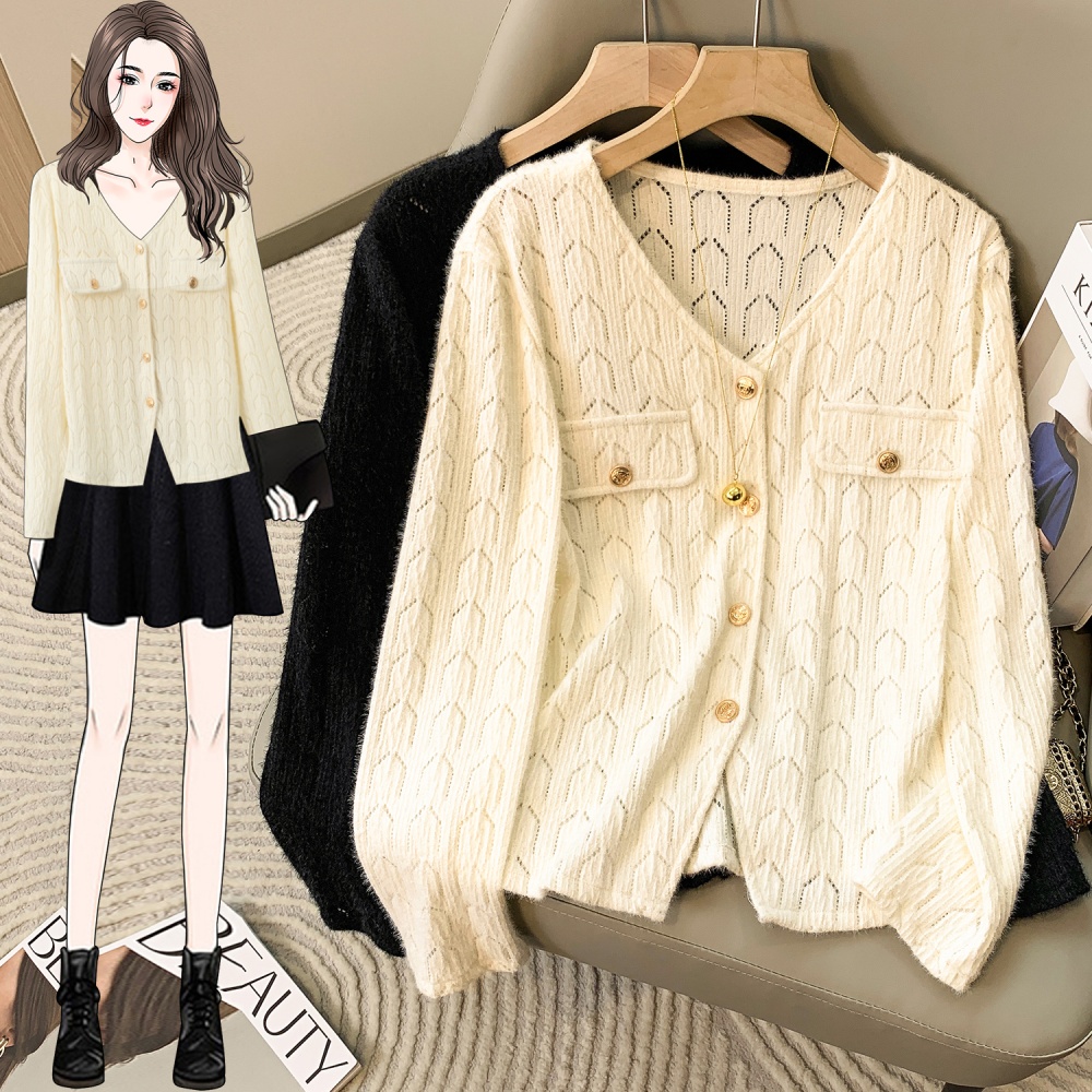 Unique knitted hollow cardigan V-neck niche split tops