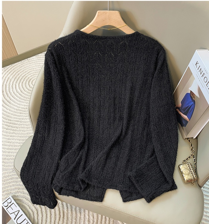 Unique knitted hollow cardigan V-neck niche split tops