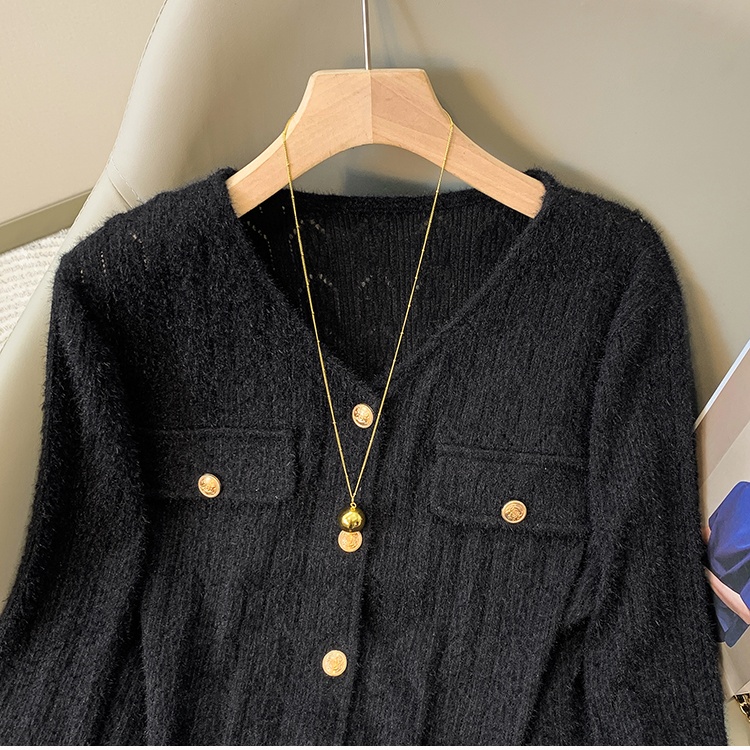 Unique knitted hollow cardigan V-neck niche split tops