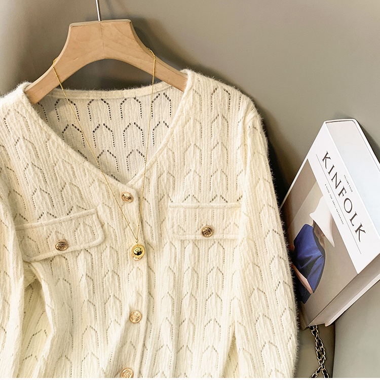 Unique knitted hollow cardigan V-neck niche split tops