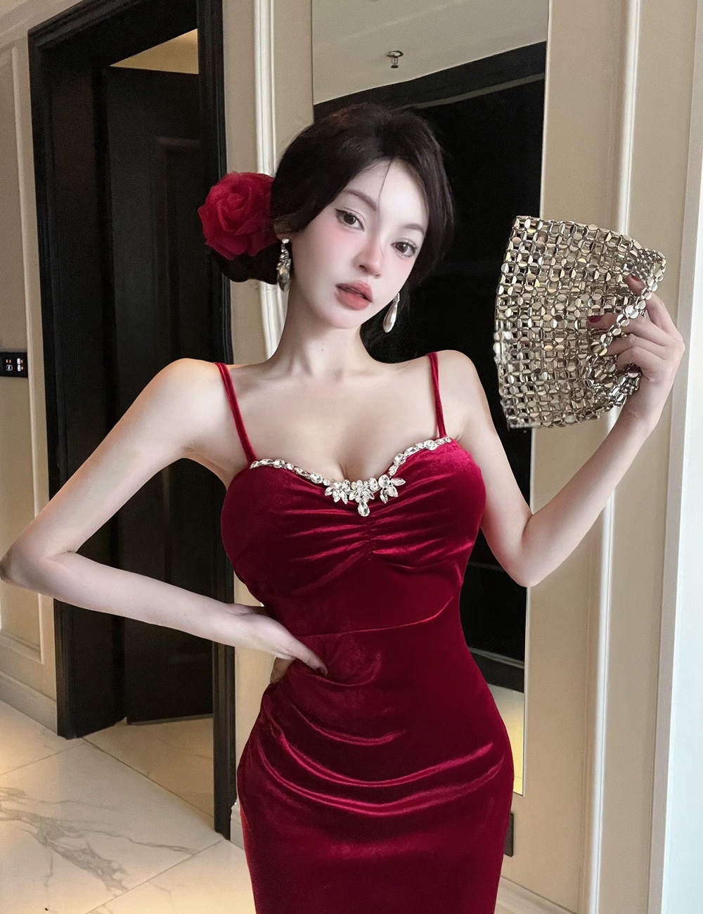 Split formal dress irregular dress for women