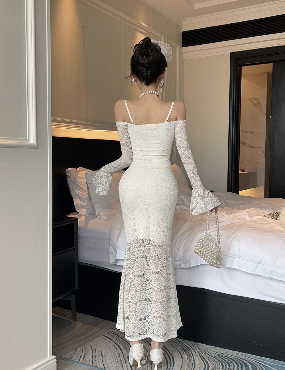 Pinched waist dress V-neck long dress for women