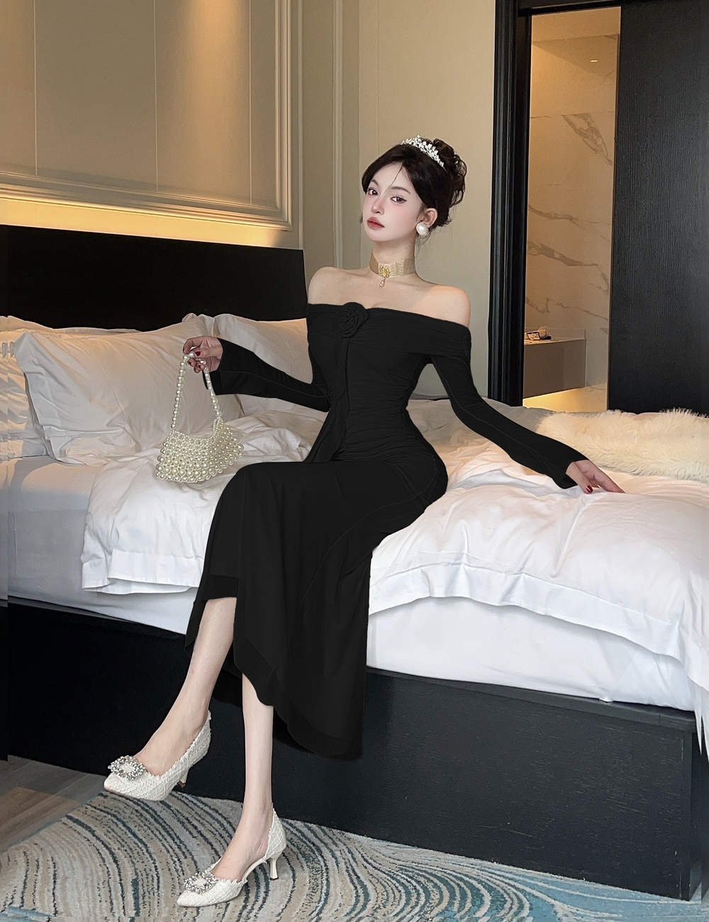 Slim spicegirl long dress long sleeve dress for women