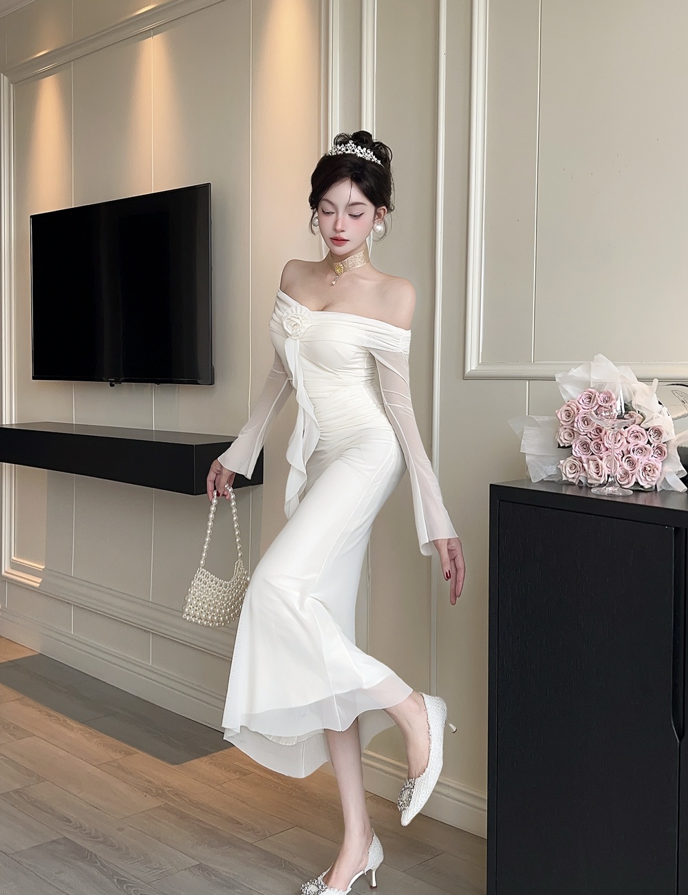 Slim spicegirl long dress long sleeve dress for women