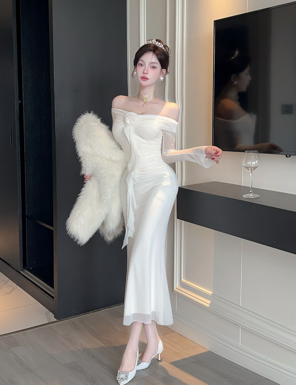 Slim spicegirl long dress long sleeve dress for women