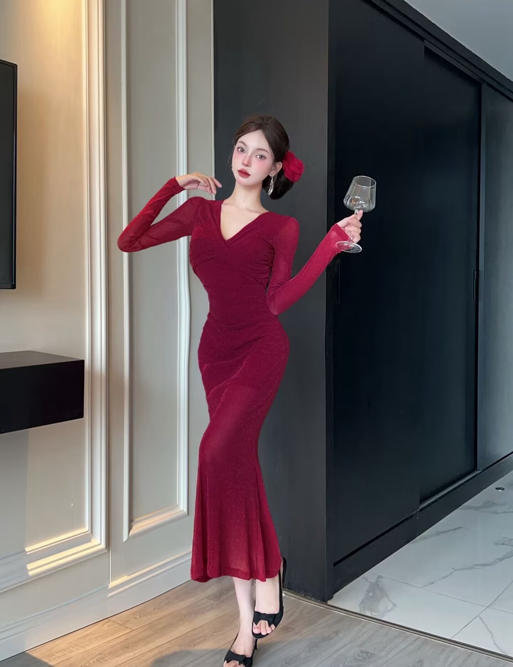France style temperament dress gauze long dress for women