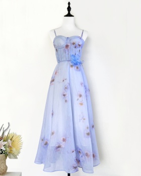 Breast care vacation autumn lady sling printing dress