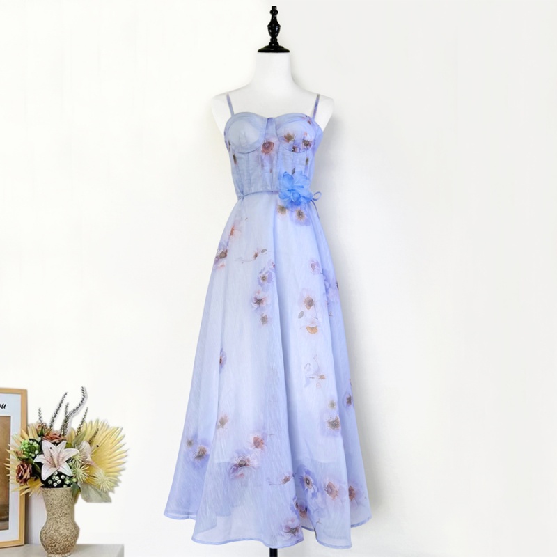 Breast care vacation autumn lady sling printing dress