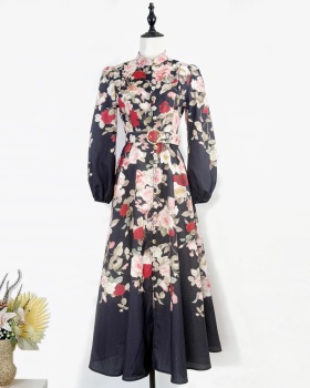 Slim printing court style single-breasted retro dress