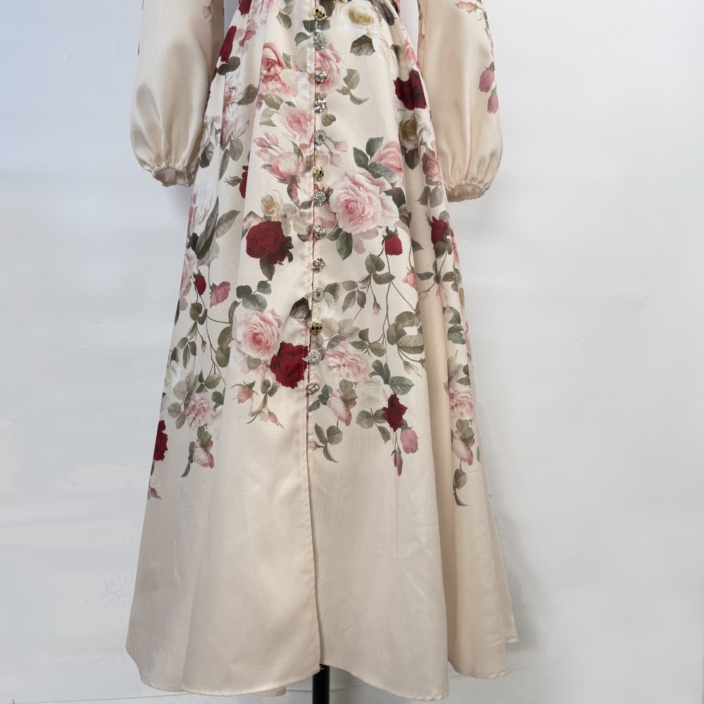 Slim printing court style single-breasted retro dress