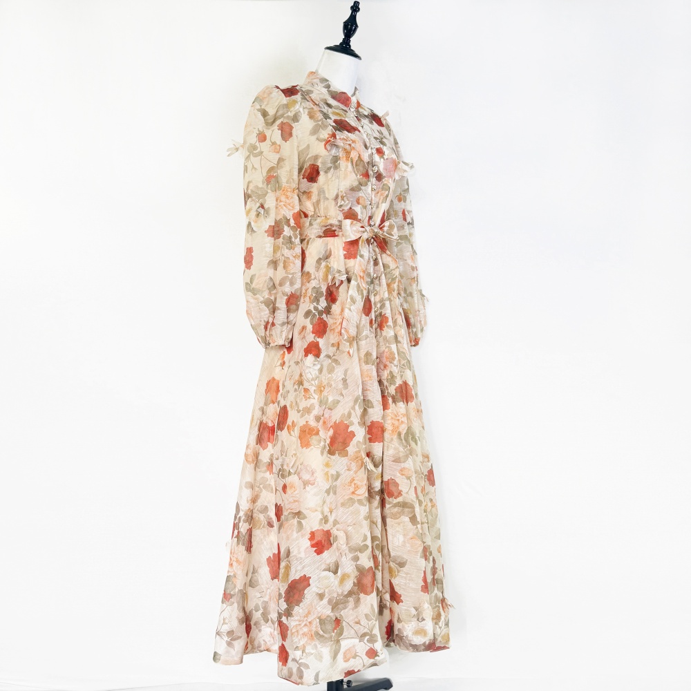 Big skirt long sleeve mood buckle long dress