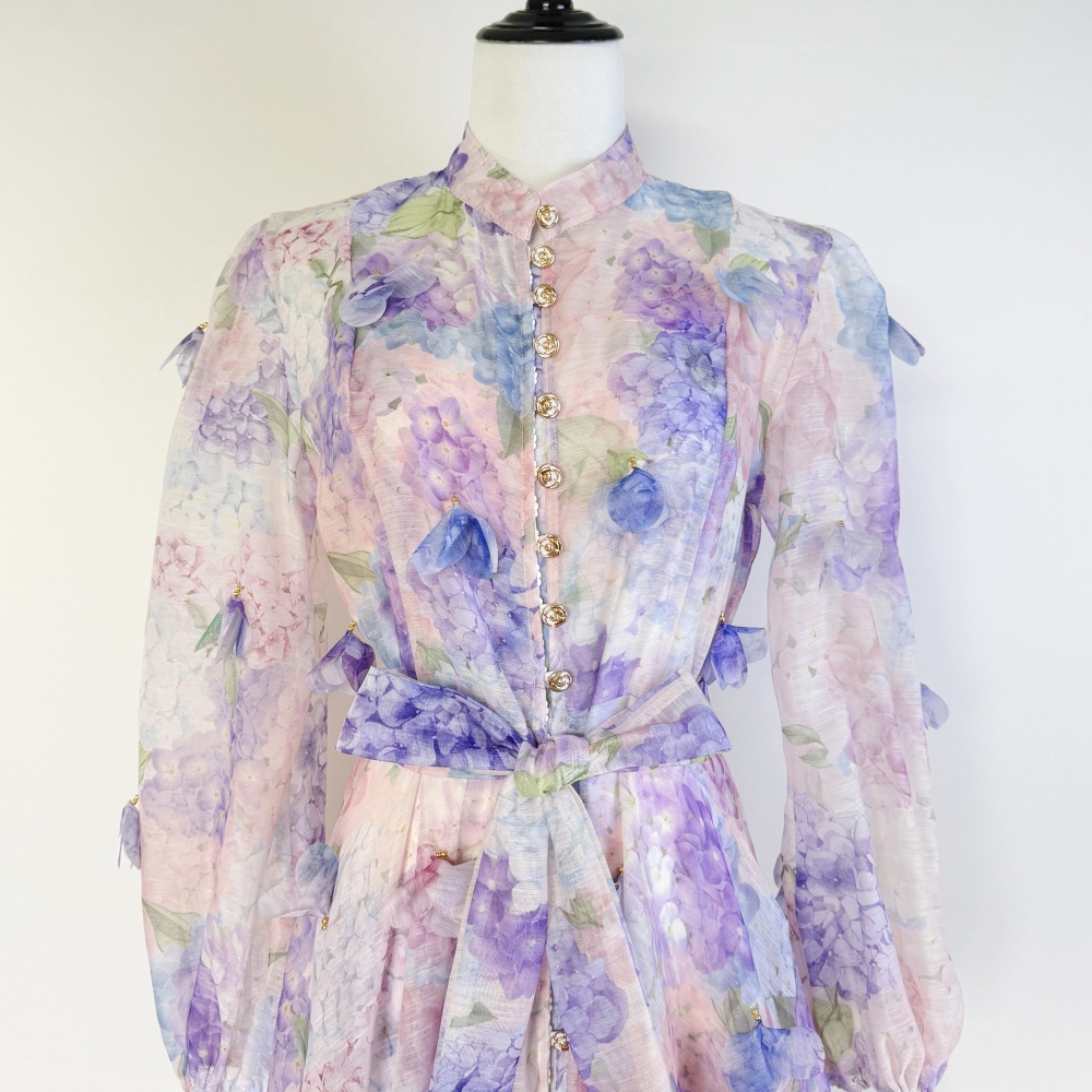 Big skirt long sleeve mood buckle long dress