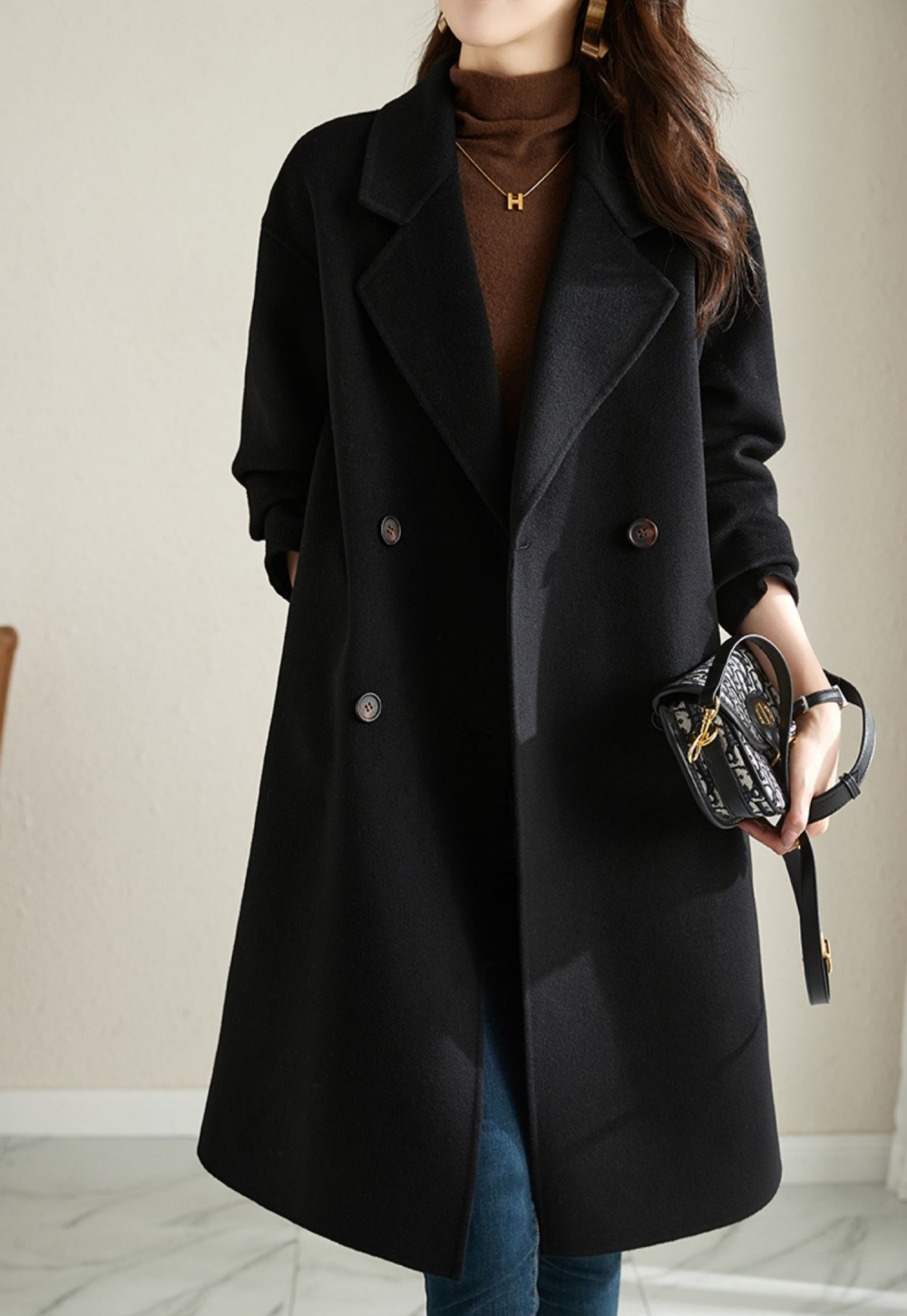France style red overcoat exceed knee woolen woolen coat