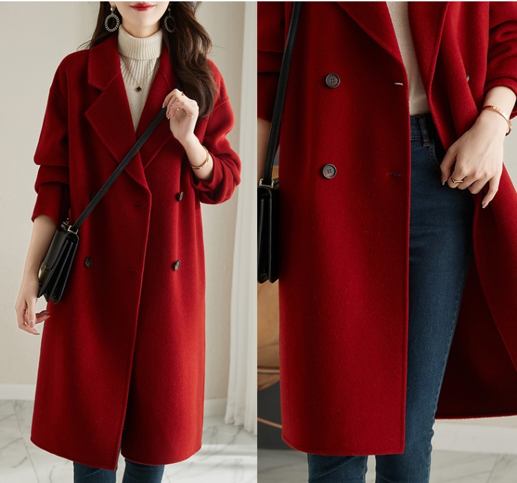 France style red overcoat exceed knee woolen woolen coat