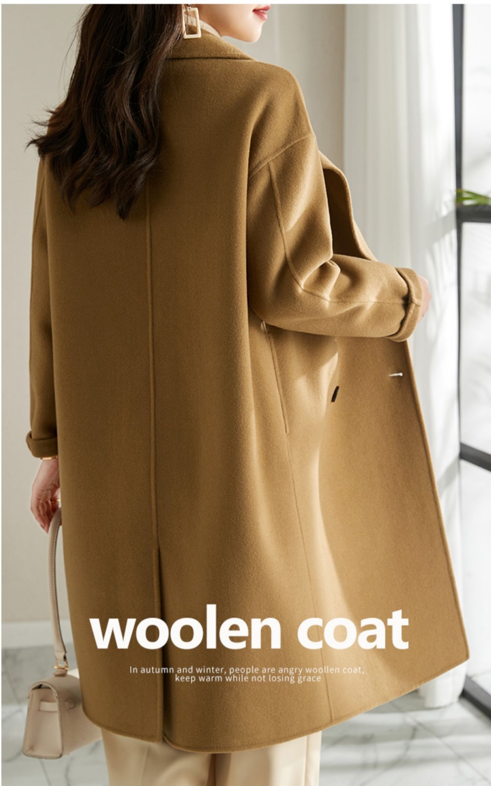 France style red overcoat exceed knee woolen woolen coat