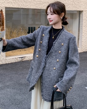 Gray woolen coat short temperament woolen coat for women