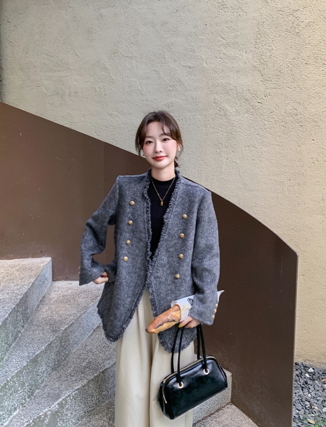 Gray woolen coat short temperament woolen coat for women