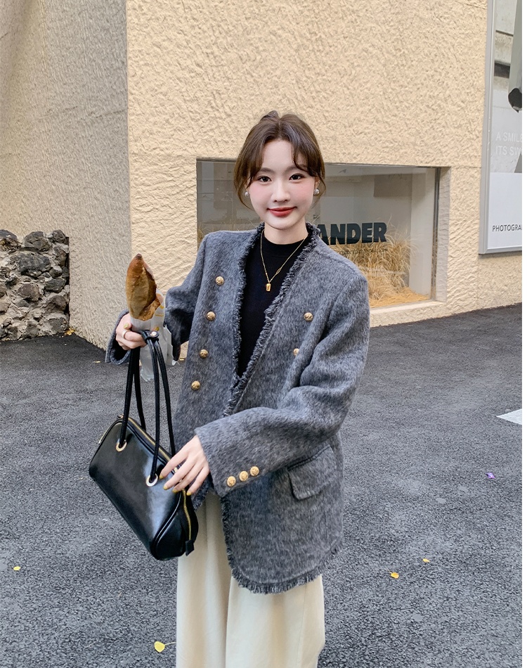 Gray woolen coat short temperament woolen coat for women
