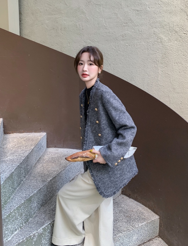 Gray woolen coat short temperament woolen coat for women