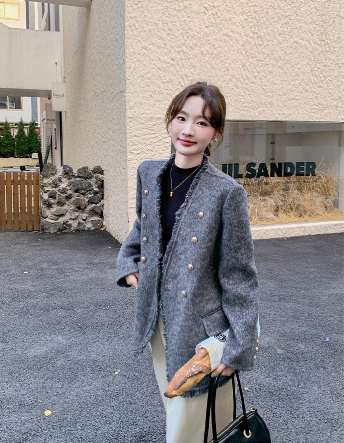 Gray woolen coat short temperament woolen coat for women