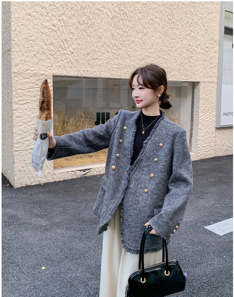 Gray woolen coat short temperament woolen coat for women