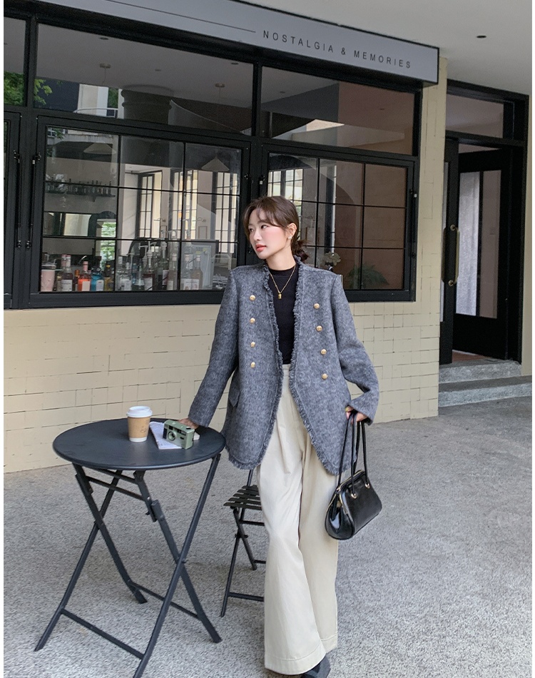 Gray woolen coat short temperament woolen coat for women