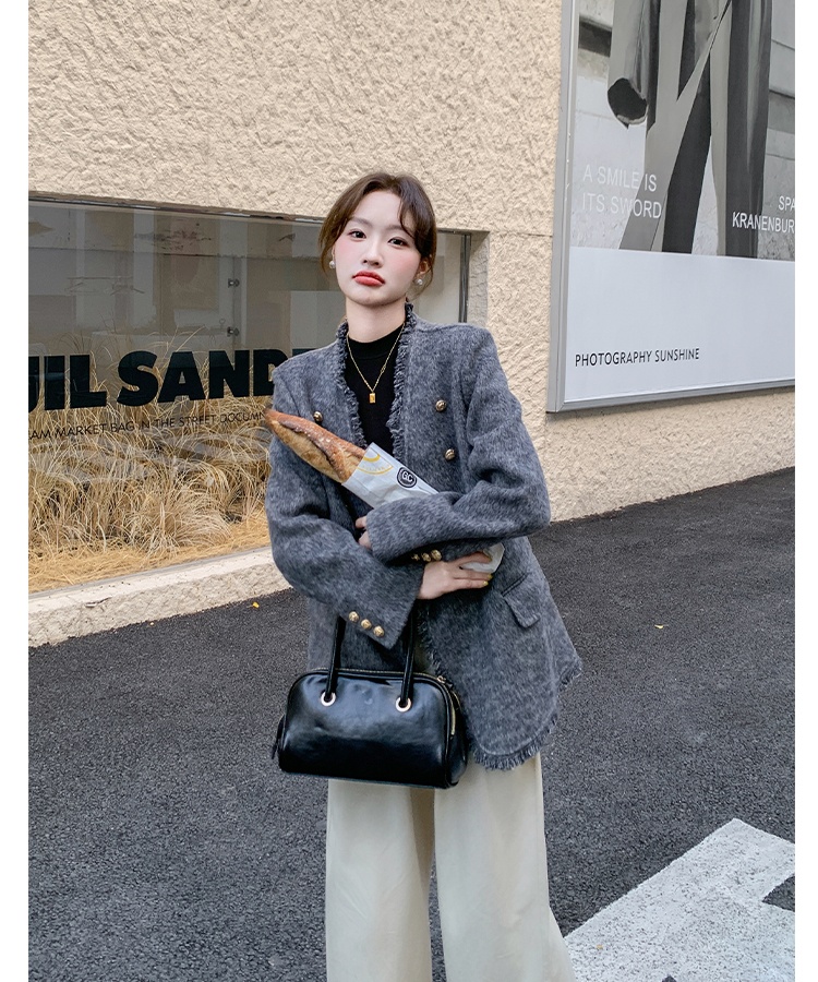 Gray woolen coat short temperament woolen coat for women