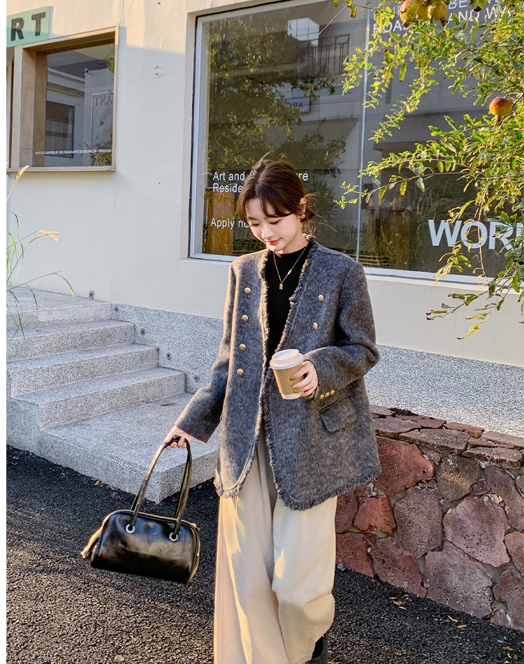 Gray woolen coat short temperament woolen coat for women