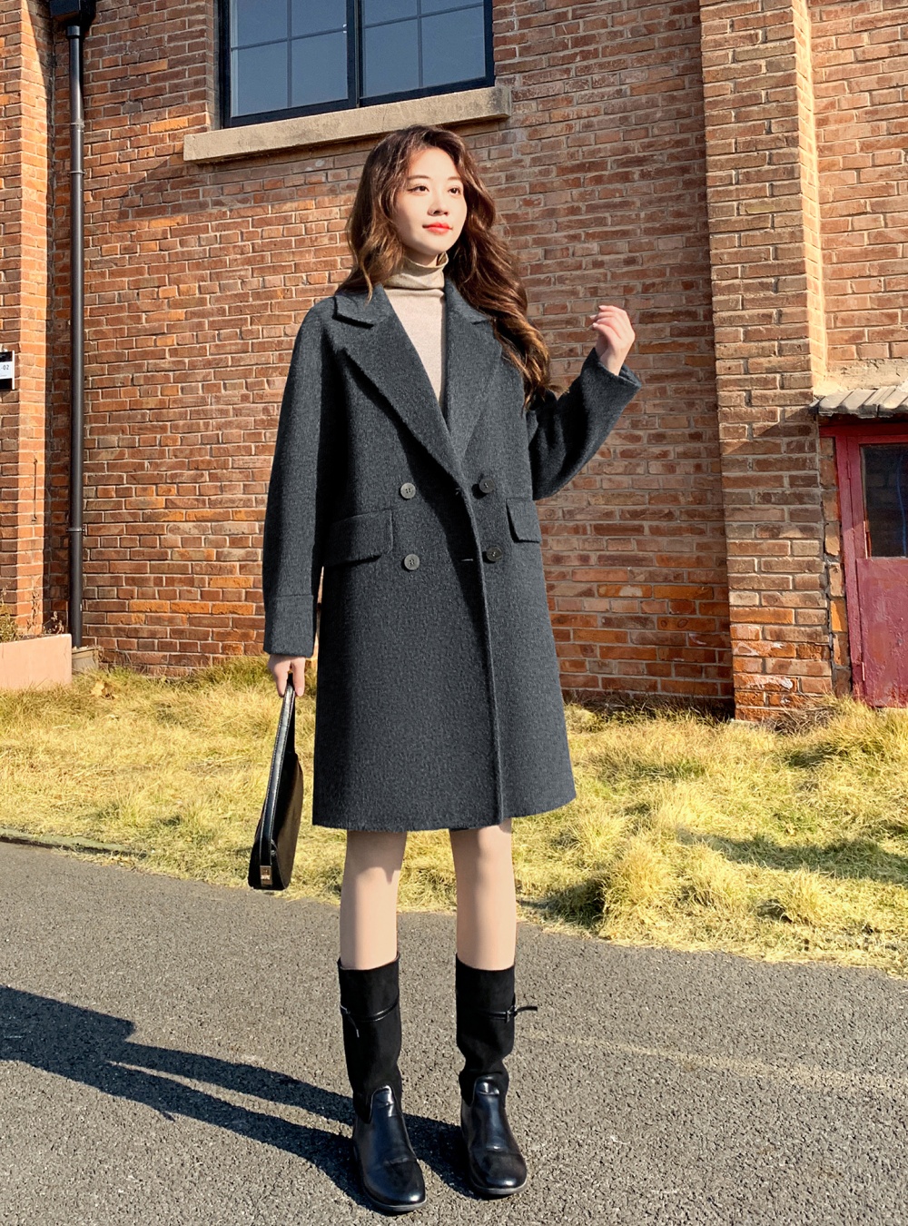 Autumn and winter overcoat gray woolen coat for women