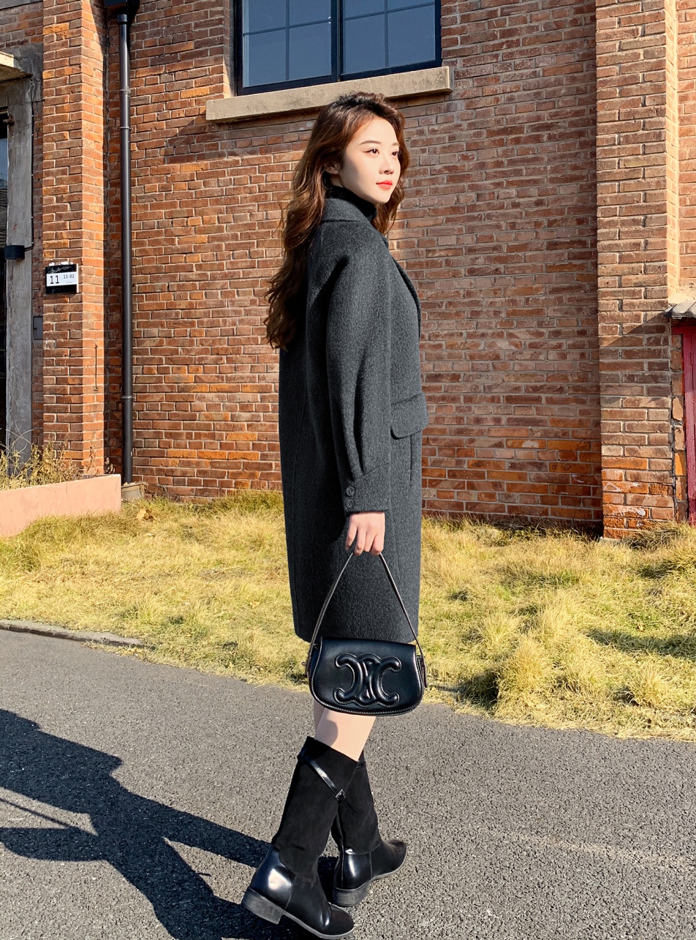 Autumn and winter overcoat gray woolen coat for women