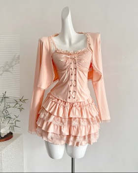 Bandage autumn tops sling cardigan 3pcs set