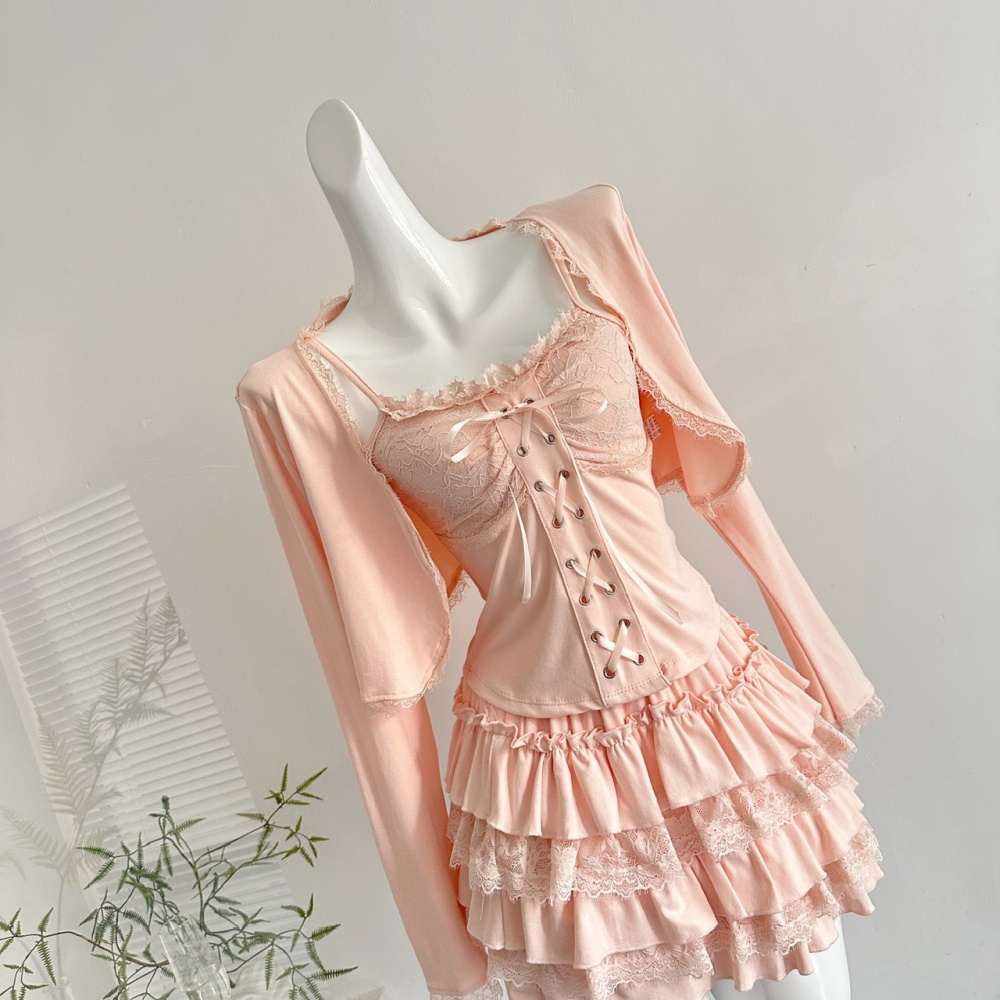Bandage autumn tops sling cardigan 3pcs set