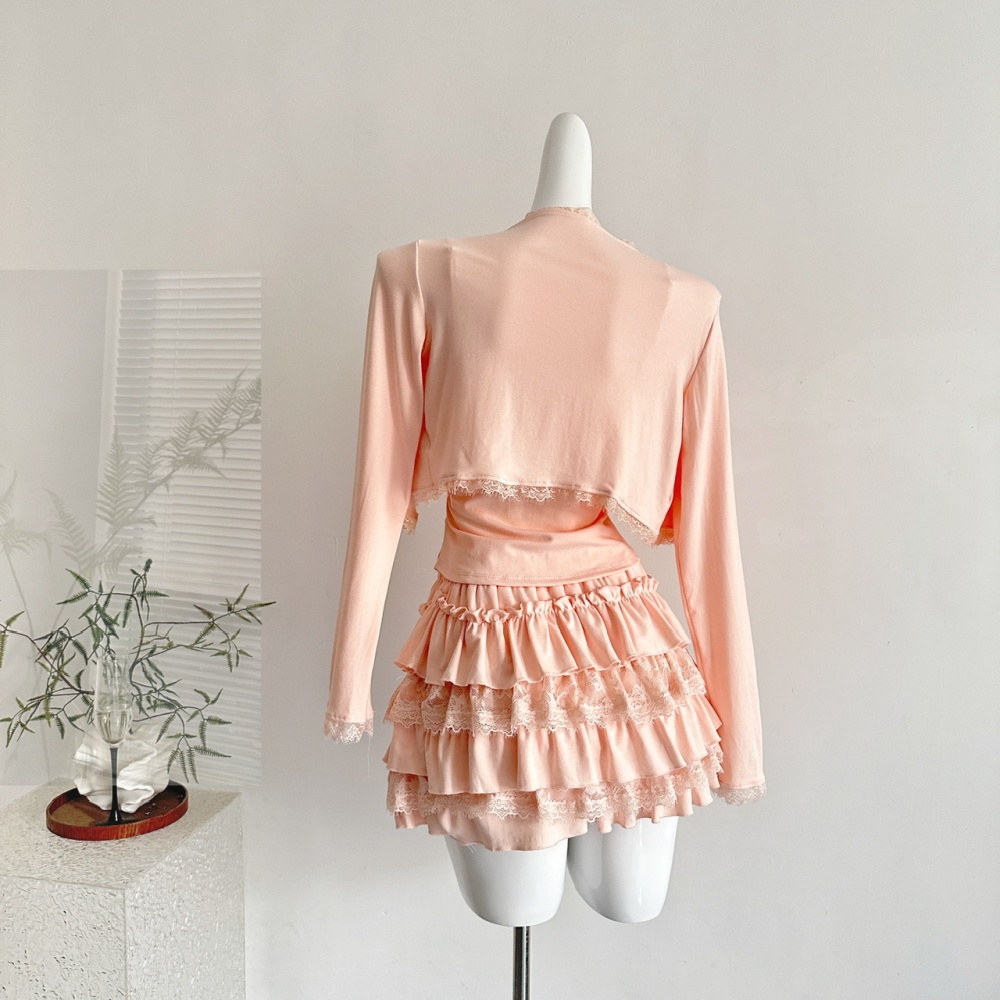 Bandage autumn tops sling cardigan 3pcs set