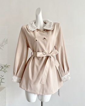 Lace lapel coat British style autumn windbreaker for women