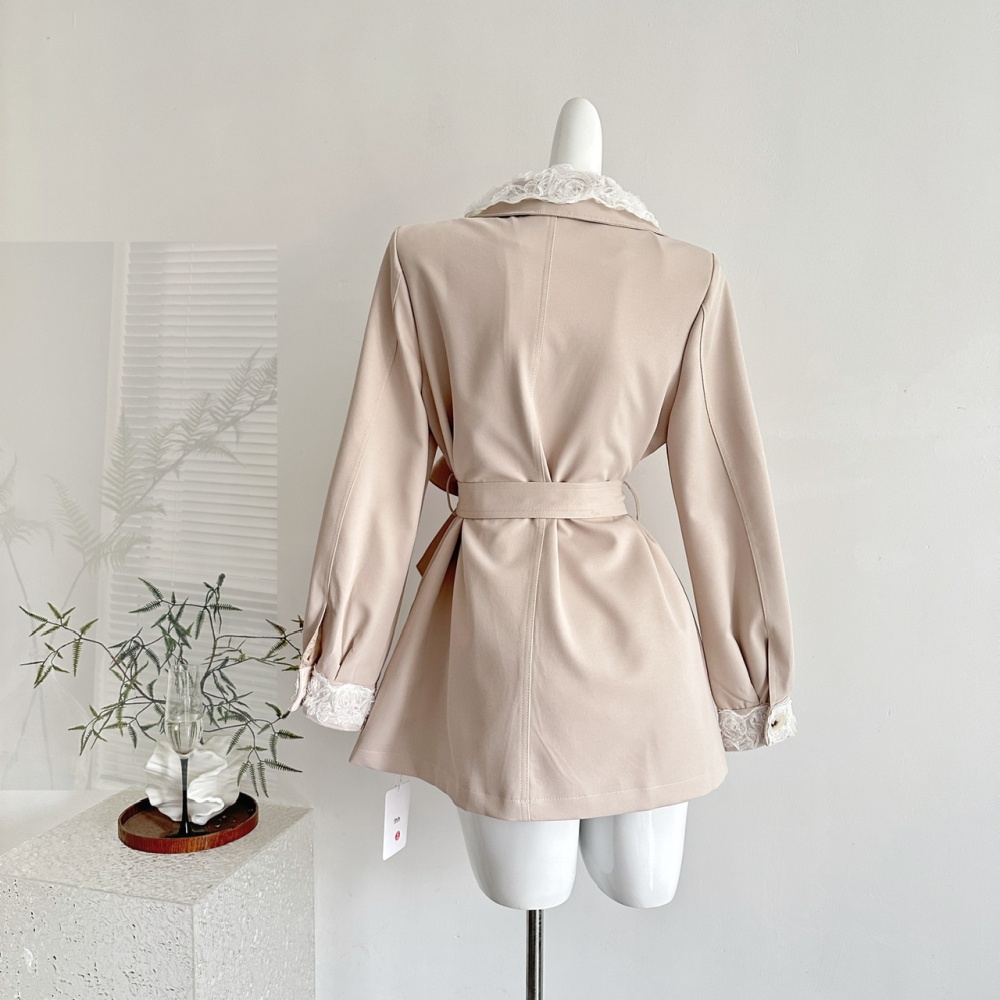 Lace lapel coat British style autumn windbreaker for women