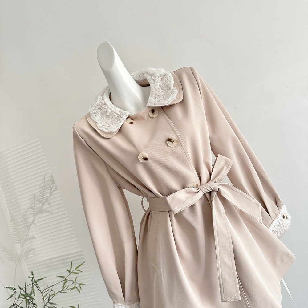Lace lapel coat British style autumn windbreaker for women