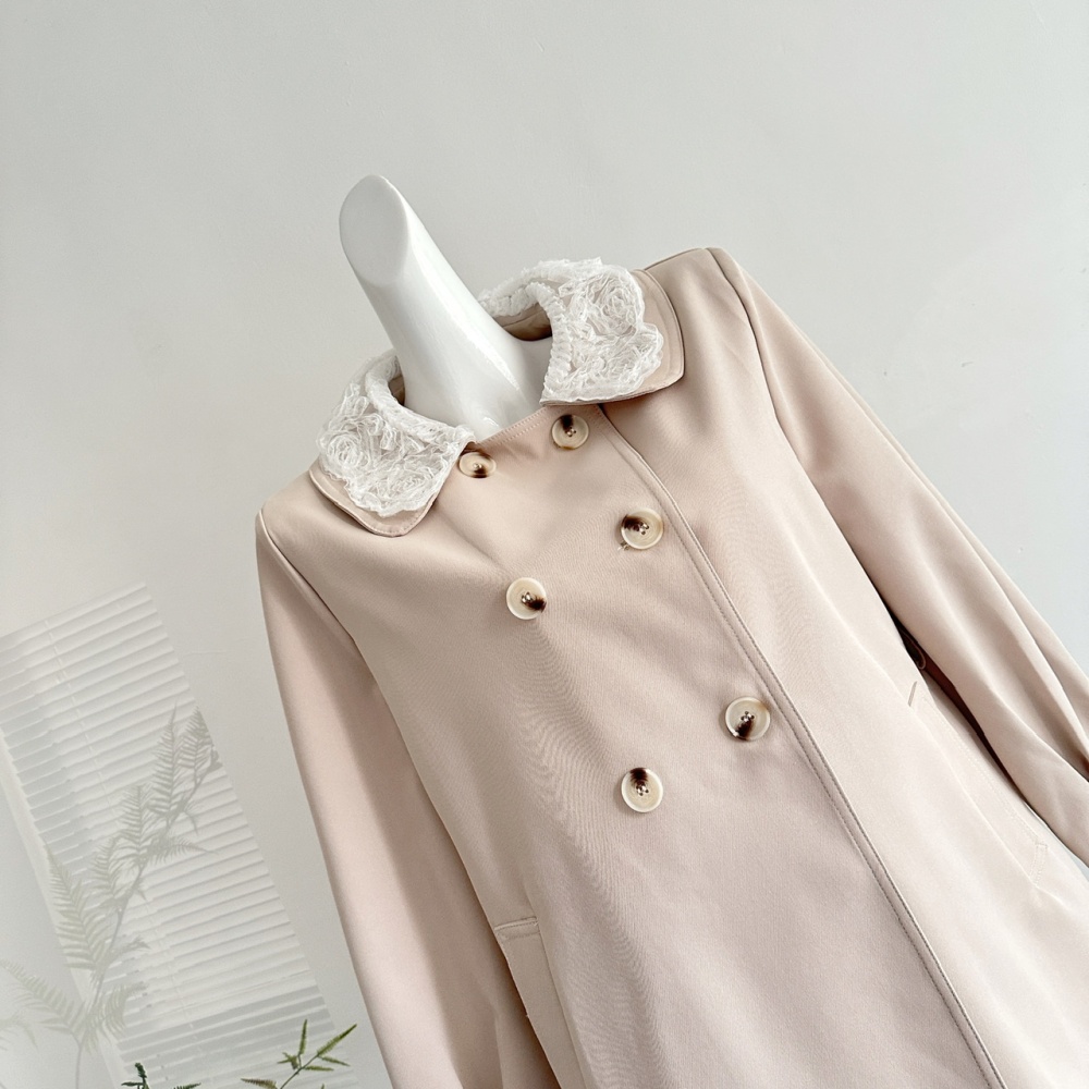 Lace lapel coat British style autumn windbreaker for women