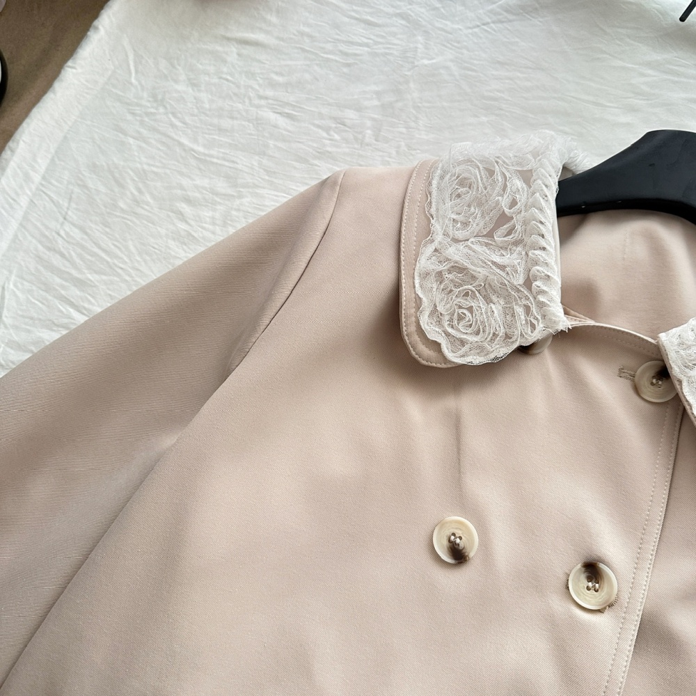 Lace lapel coat British style autumn windbreaker for women