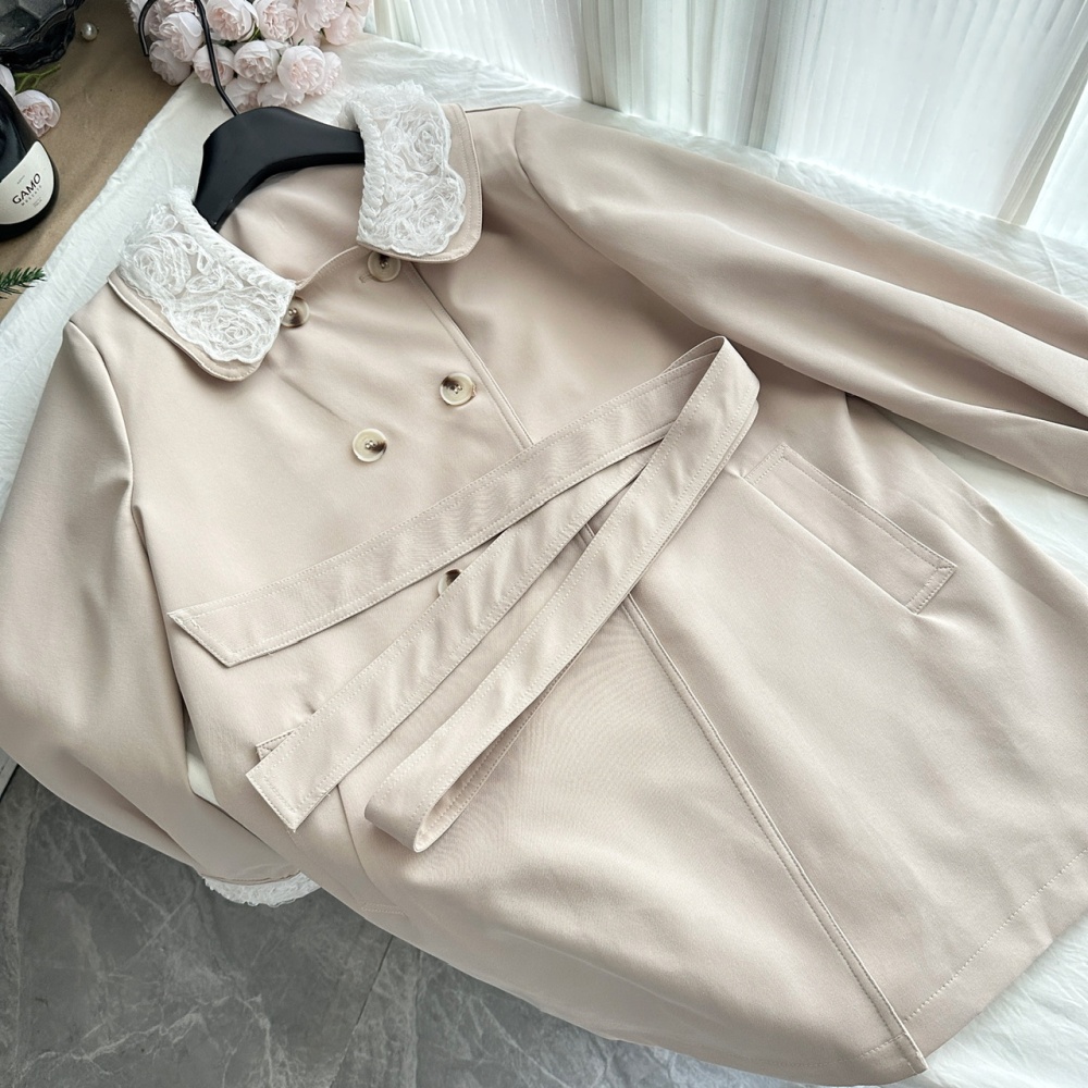 Lace lapel coat British style autumn windbreaker for women