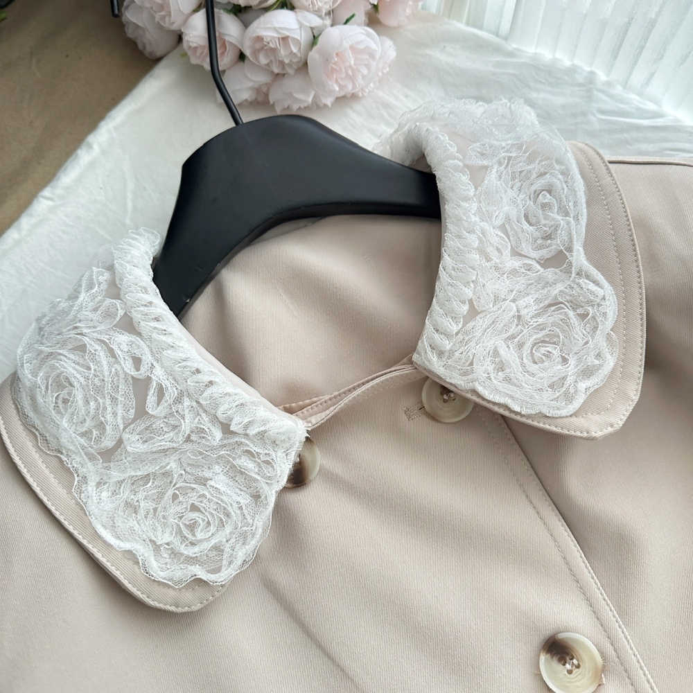 Lace lapel coat British style autumn windbreaker for women